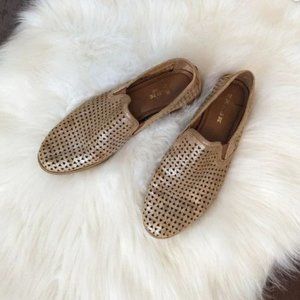 Trask Ali Flats Perforated Suede Rose Gold Metallic Slip On Shoes size 9